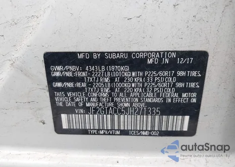 2018 Subaru Crosstrek 2.0I Premium из США, поврежденный, VIN JF2GTACC5JH271335